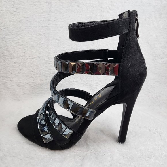 Black Multi Strap 4.5" High Heel Shoes - Picture 4 of 11